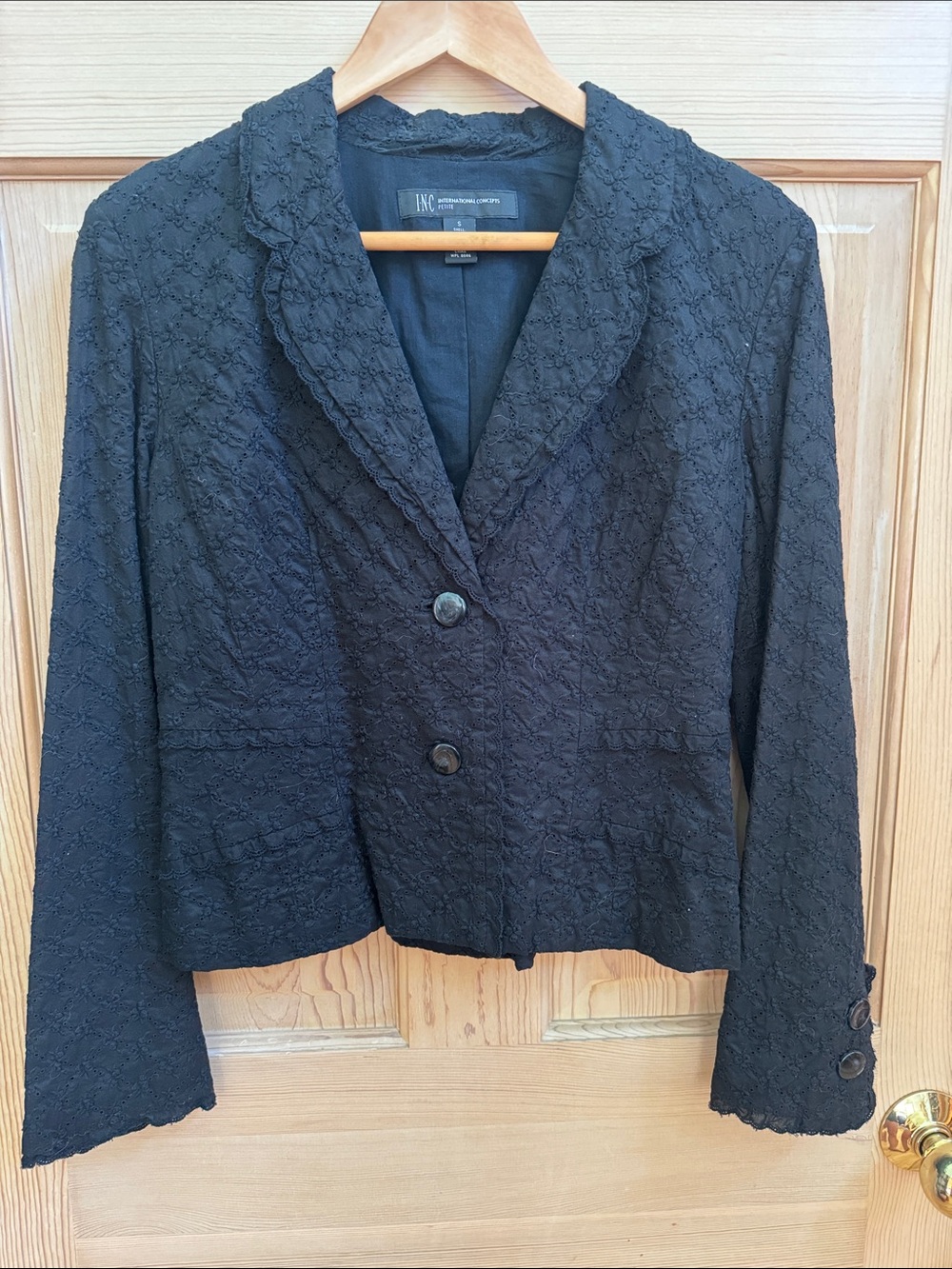 INC International Concepts Black Textured Single-Button Blazer